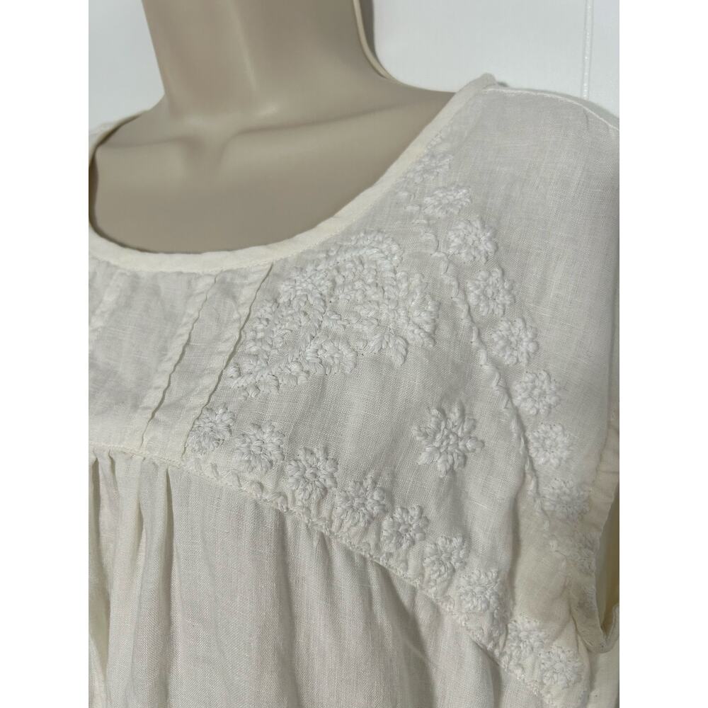 Roberta Roller Rabbit White Sundress with Embroidery Shell 100% Linen Sz Med XC
